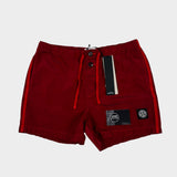 Nylon Metal Button Front Swim Shorts Red