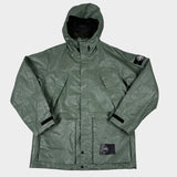 Special Process Light Leather Organza Hooded Jacket Green
