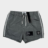 Nylon Metal Econyl Button Front Swim Shorts Silver