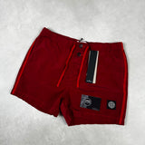 Nylon Metal Button Front Swim Shorts Red