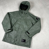 Special Process Light Leather Organza Hooded Jacket Green