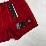 Nylon Metal Button Front Swim Shorts Red