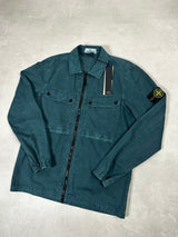 Old Effect Brushed Cotton Overshirt Teal