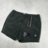 Nylon Metal Button Front Swim Shorts Khaki
