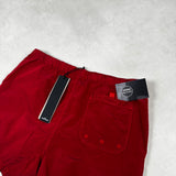 Nylon Metal Button Front Swim Shorts Red