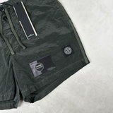 Nylon Metal Button Front Swim Shorts Khaki