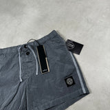 Nylon Metal Button Front Swim Shorts Sky Blue