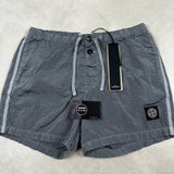 Nylon Metal Button Front Swim Shorts Sky Blue