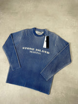 Printed Wool Blend Knit Jumper Blue