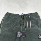 Nylon Metal Button Front Swim Shorts Khaki