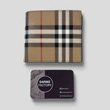 Burberry - Check And Leather Bifold Wallet Beige