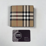 Burberry - Check And Leather Bifold Wallet Beige