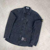 Old Effect Brushed Cotton Canvas Overshirt Black