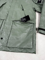 Special Process Light Leather Organza Hooded Jacket Green