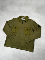 Vintage Ribbed Cotton Zip Sweatshirt Green