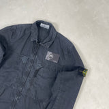Old Effect Brushed Cotton Canvas Overshirt Black
