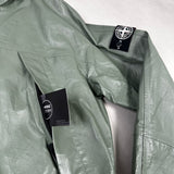 Special Process Light Leather Organza Hooded Jacket Green