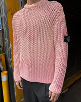 UV Reactive Heavyweight Chain Stitch Jumper White / Pink