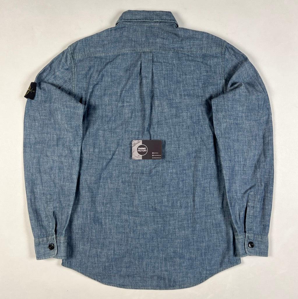 Stone Island Chambray Denim Button Shirt Blue Garmz Factory