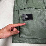Special Process Light Leather Organza Hooded Jacket Green