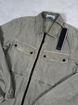 Old Effect Brushed Cotton Overshirt Beige