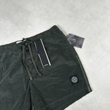 Nylon Metal Button Front Swim Shorts Khaki