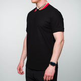 Edney Stripe Collar Polo Shirt Black - ADD PIC OF BOX