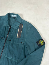 Old Effect Brushed Cotton Overshirt Teal
