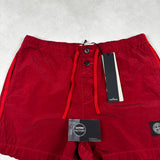 Nylon Metal Button Front Swim Shorts Red