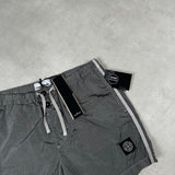 Nylon Metal Econyl Button Front Swim Shorts Silver