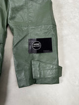 Special Process Light Leather Organza Hooded Jacket Green