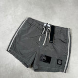 Nylon Metal Econyl Button Front Swim Shorts Silver