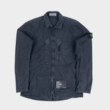 Old Effect Brushed Cotton Canvas Overshirt Black