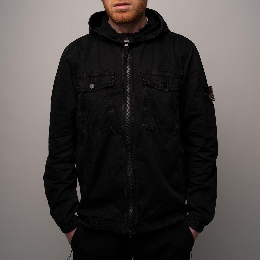 Old Dye Treatment Hooded Overshirt Black