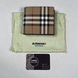 Burberry - Check And Leather Bifold Wallet Beige