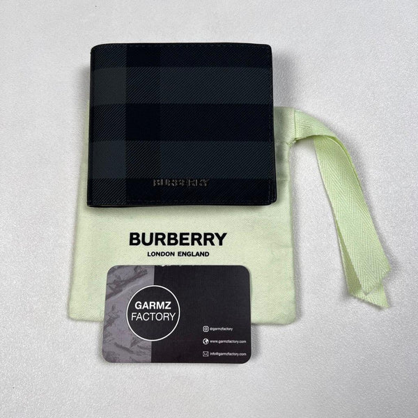 Burberry - check and leather bifold wallet charcoal