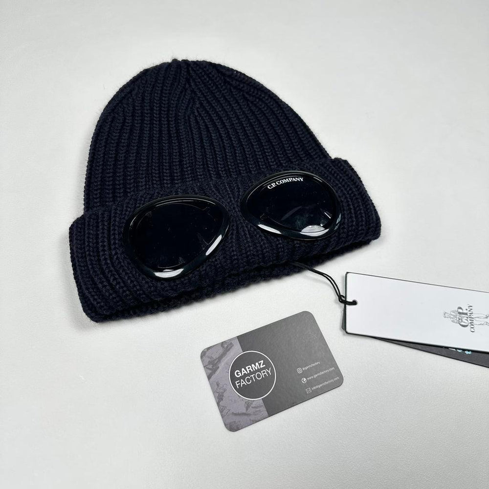 Merino Wool Goggle Beanie Hat Navy