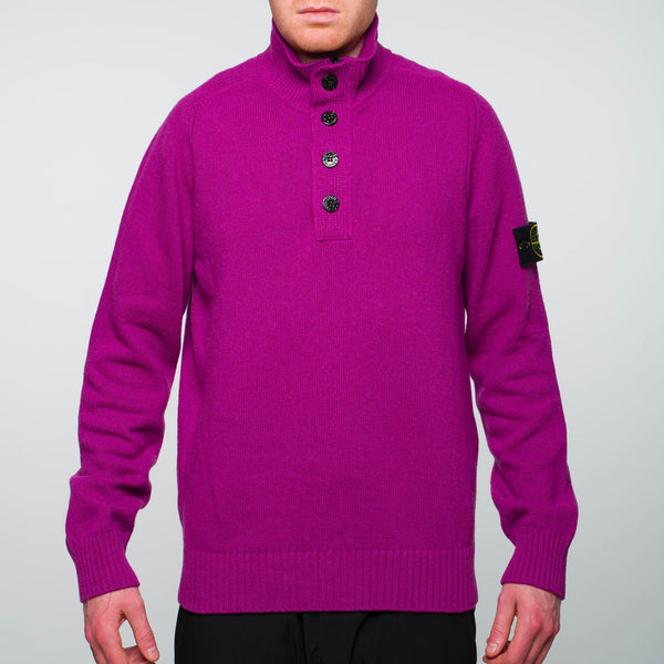 Stone Island - 1/4 Zip Wool Knit Jumper Purple