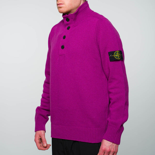 Stone Island - 1/4 Zip Wool Knit Jumper Purple