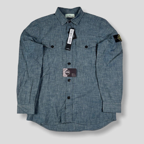 Stone Island - Chambray Denim Button Shirt Blue
