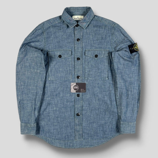 Stone Island - Chambray Denim Button Shirt Blue