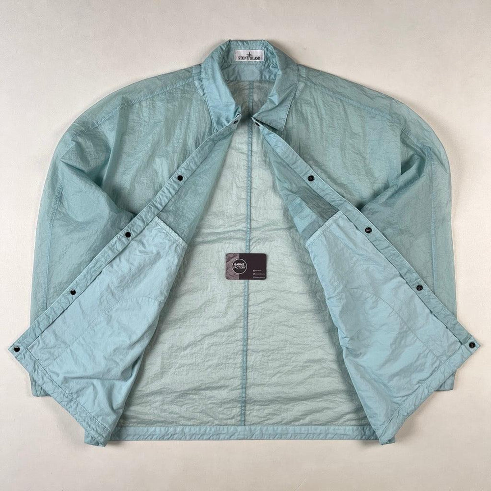 Stone Island Compass Patch Garment Dyed Overshirt Light Blue