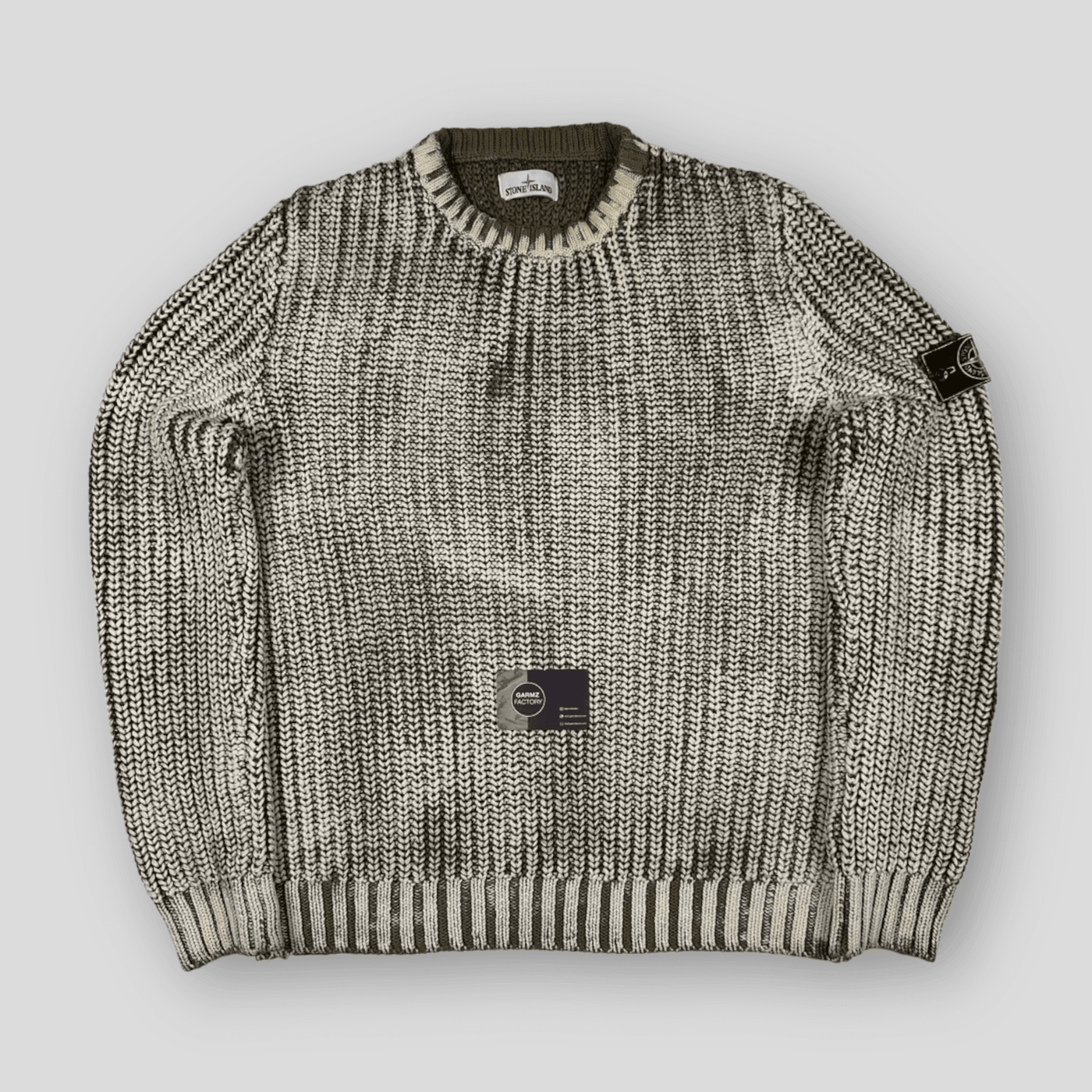 Stone Island Hand Corrosion Cable Knit Jumper Khaki – Garmz Factory Stone Island Hand Corrosion Cable Knit Jumper Khaki – Garmz Factory