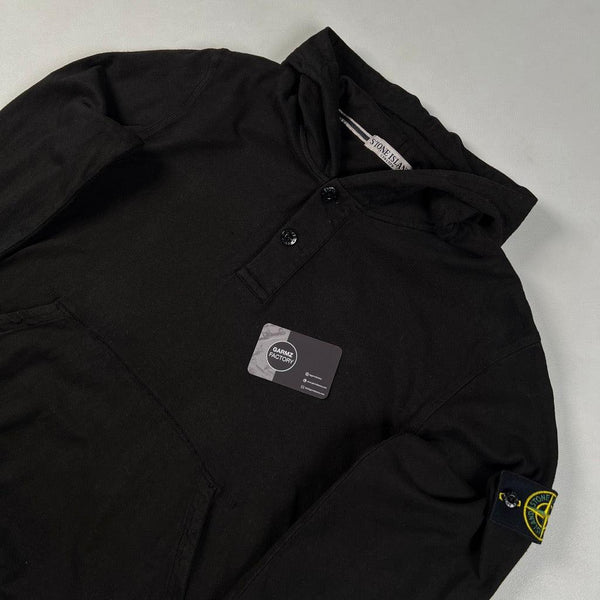 Stone Island - Hooded Button Sweatshirt Black