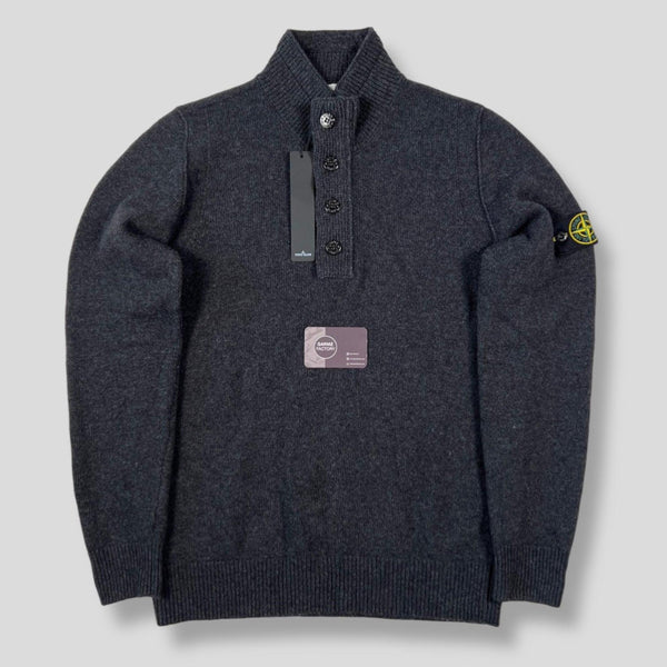 Stone Island - Lambswool 1/4 Button Knit Jumper Grey
