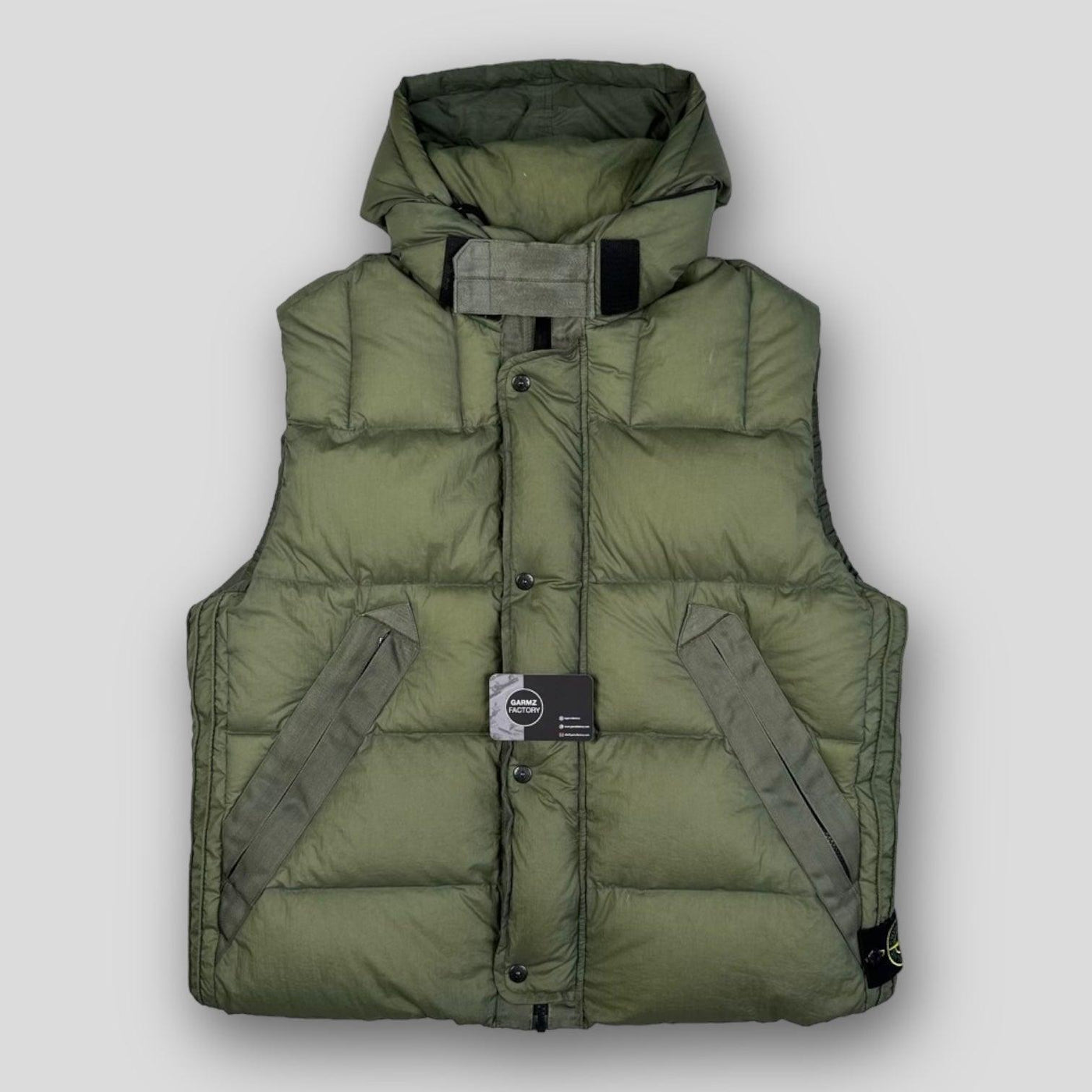 Stone Island Opaque Nylon Tela Down Gilet Green Garmz Factory