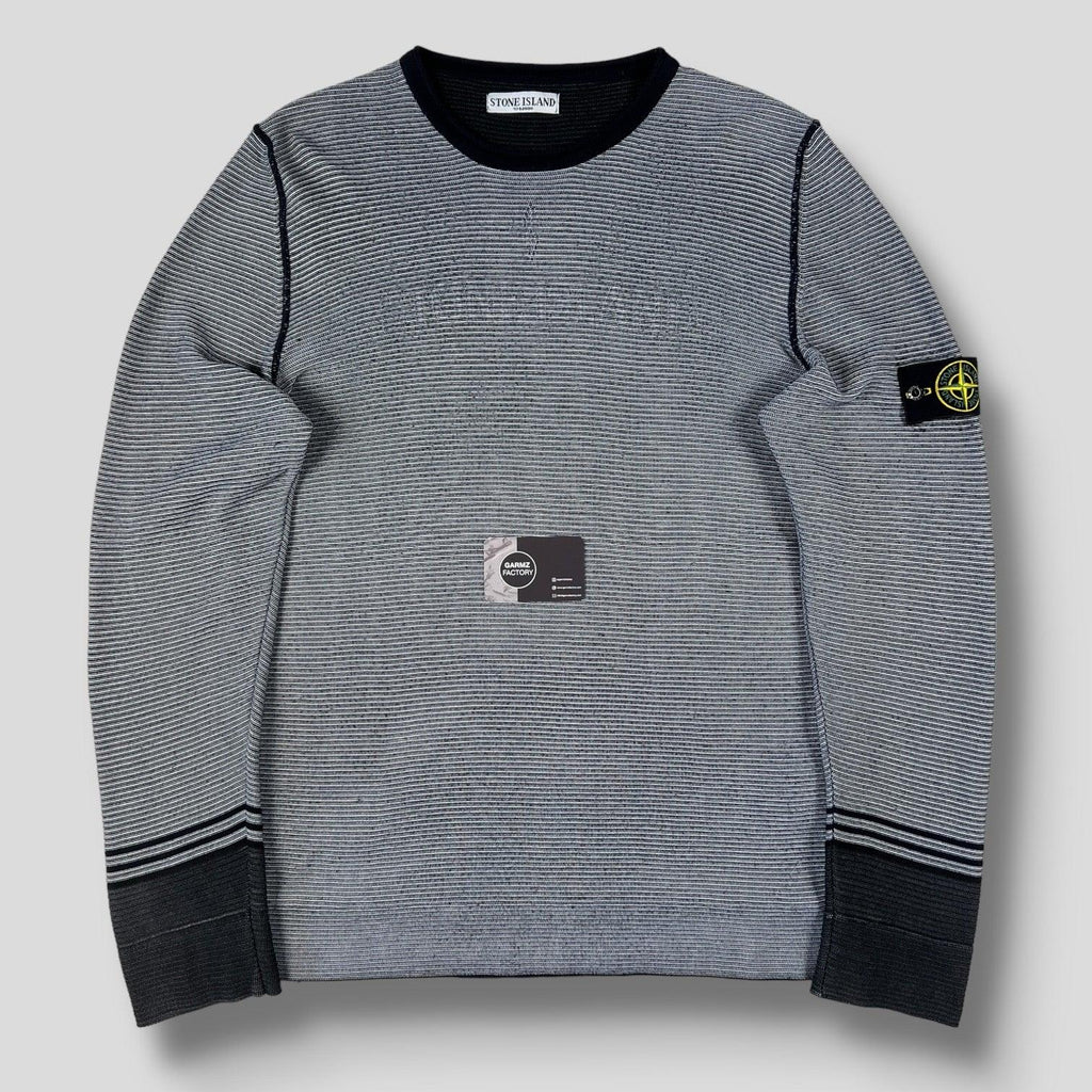 Stone Island Optic Logo Knit Jumper Navy/Grey – Garmz Factory Stone Island Optic Logo Knit Jumper Navy/Grey – Garmz Factory