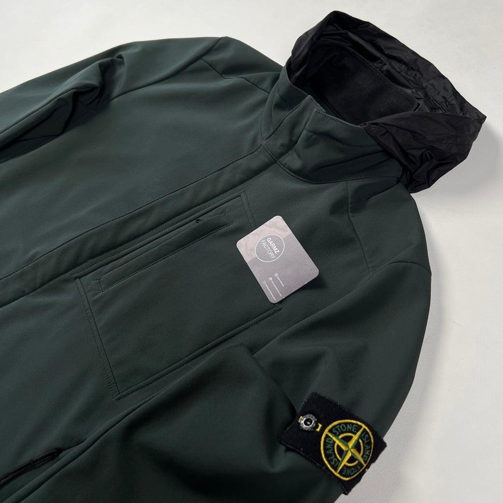 Greenstone Island Soft Shell R Stone Island Soft Shell R Hooded Jacket Green – Garmz Factory