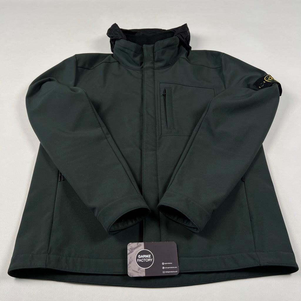 Greenstone Island Soft Shell R Stone Island Soft Shell R Hooded Jacket Green – Garmz Factory