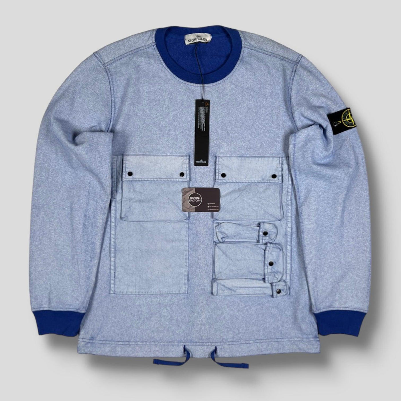 Stone Island Tela Plated Chalk Pocket Sweater Blue Garmz Factory